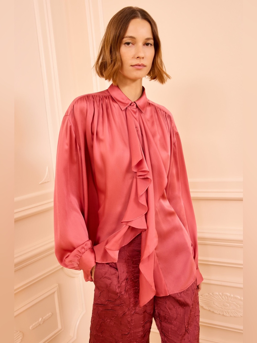 NWOT Ulla Johnson Gesture Silk Blouse In Rosewood Loose Fit